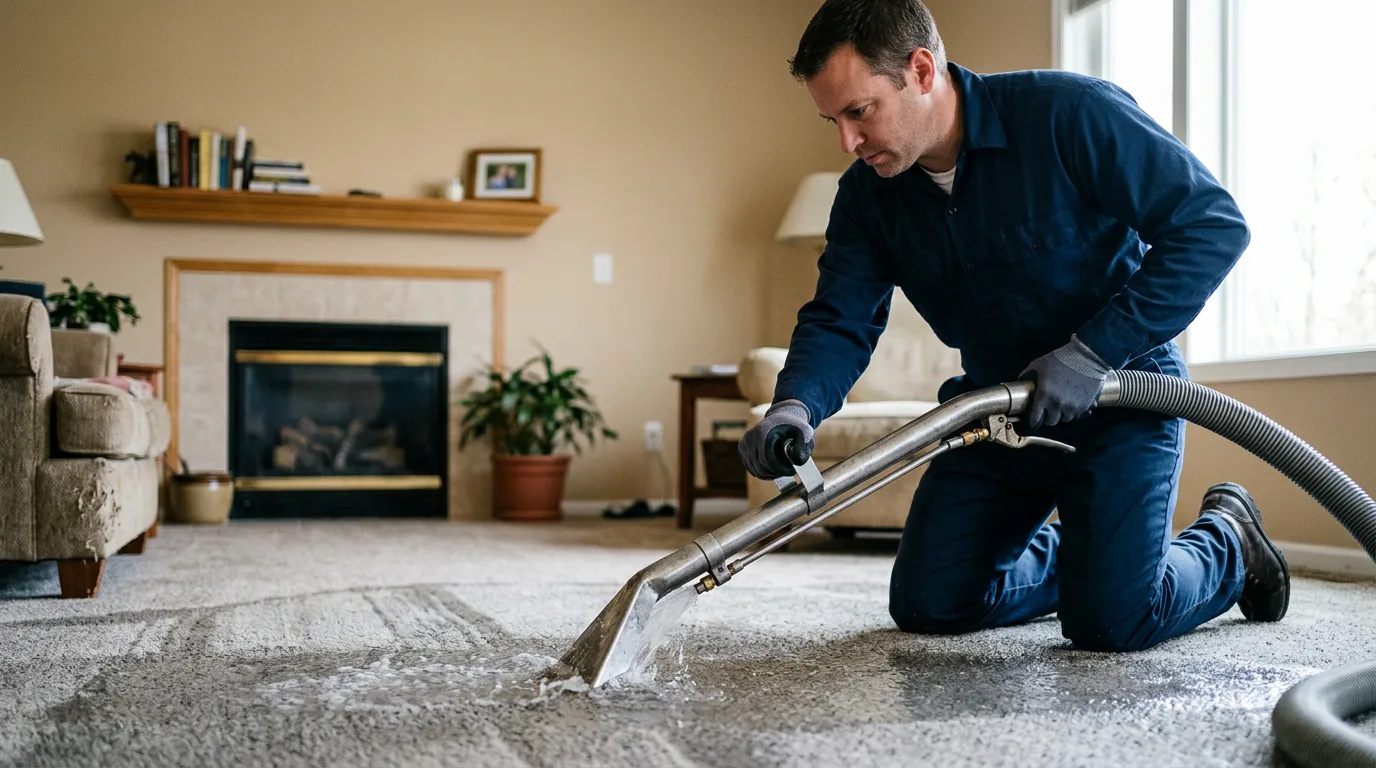 Water damage restoration technician working near Westphalia, IN